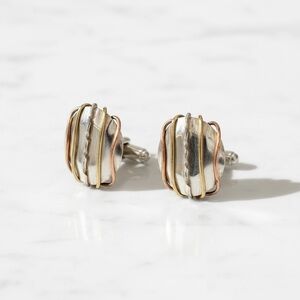 Steven James Vintage Sterling Silver Gold Plate and Copper Earrings Clip-On